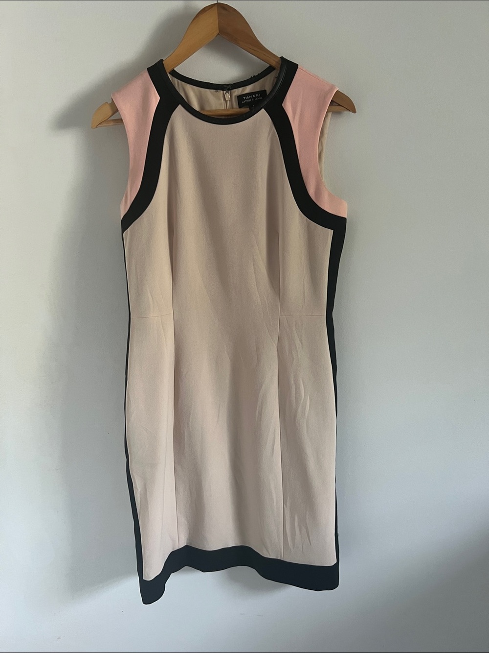Tahari ASL Blush Pink and Black Paneled Sheath Dress